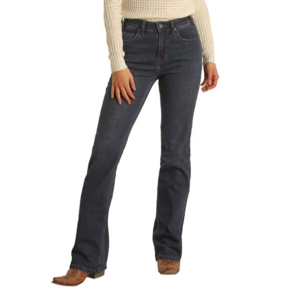 Rock & Roll Cowgirl High Rise Bareback Dark Wash Bootcut Jeans Size 34x32 NWT